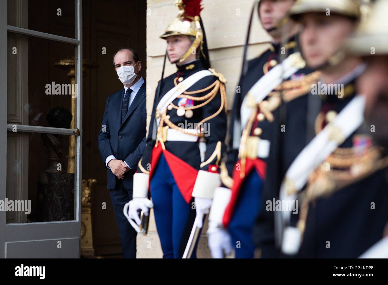 Der französische Premierminister Jean Castex trifft am 22 2021. Juni in Paris, Frankreich, den Regierungschef von Andorra, Xavier Espot Zamora, in Matignon. Foto von Raphael Lafargue/ABACAPRESS.COM Stockfoto