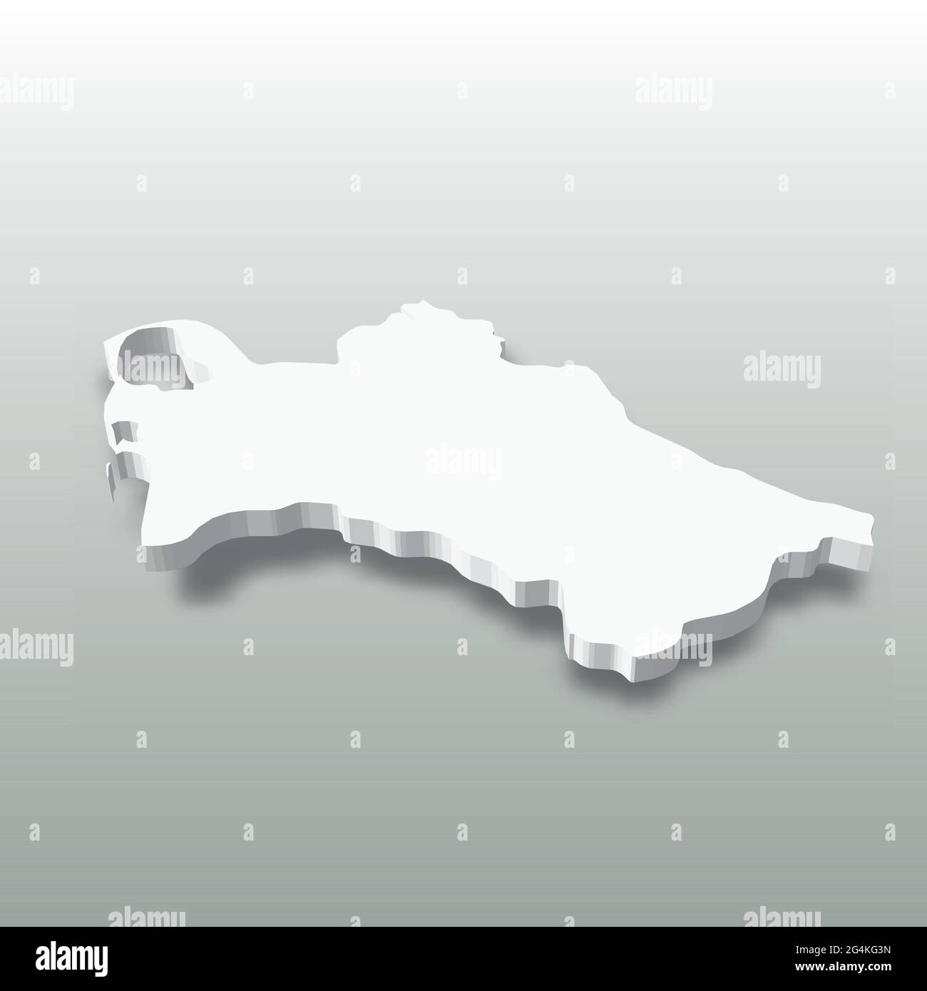 Turkmenistan - weiße 3D-Silhouettenkarte des Landgebiets mit fallengelassenen Schatten auf grauem Hintergrund. Einfache flache Vektordarstellung Stock Vektor