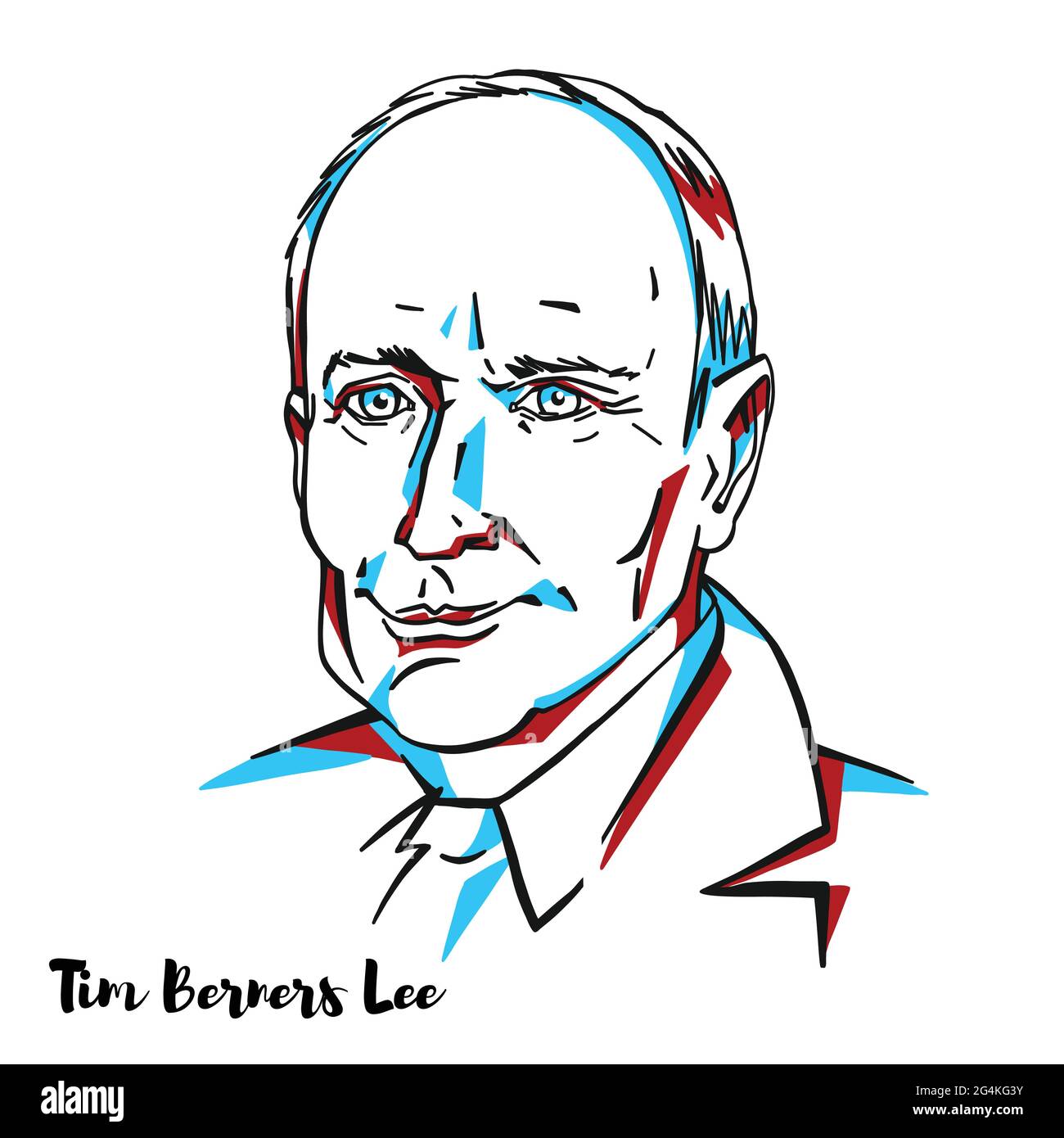 MOSKAU, RUSSLAND - 15. Februar 2020: Tim Berners Lee graviertes Vektorportrait mit Farbkonturen. Englischer Ingenieur und Informatiker, am besten bekannt als Stock Vektor