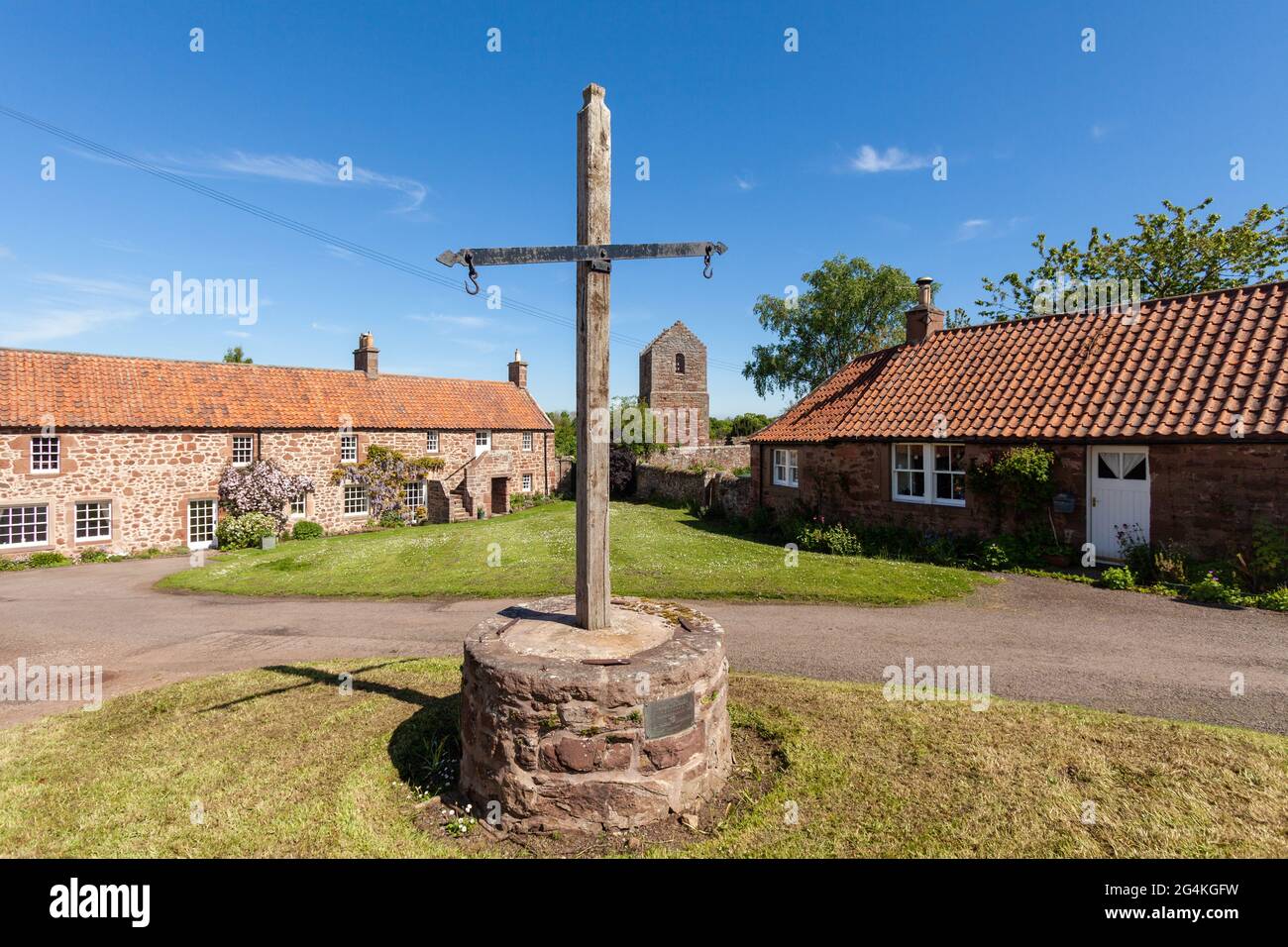 Der tron war eine Balkenwaage, die zum Wiegen von Wollpacks auf einer jährlichen Messe, Stenton, East Lothian, Schottland, verwendet wurde Stockfoto