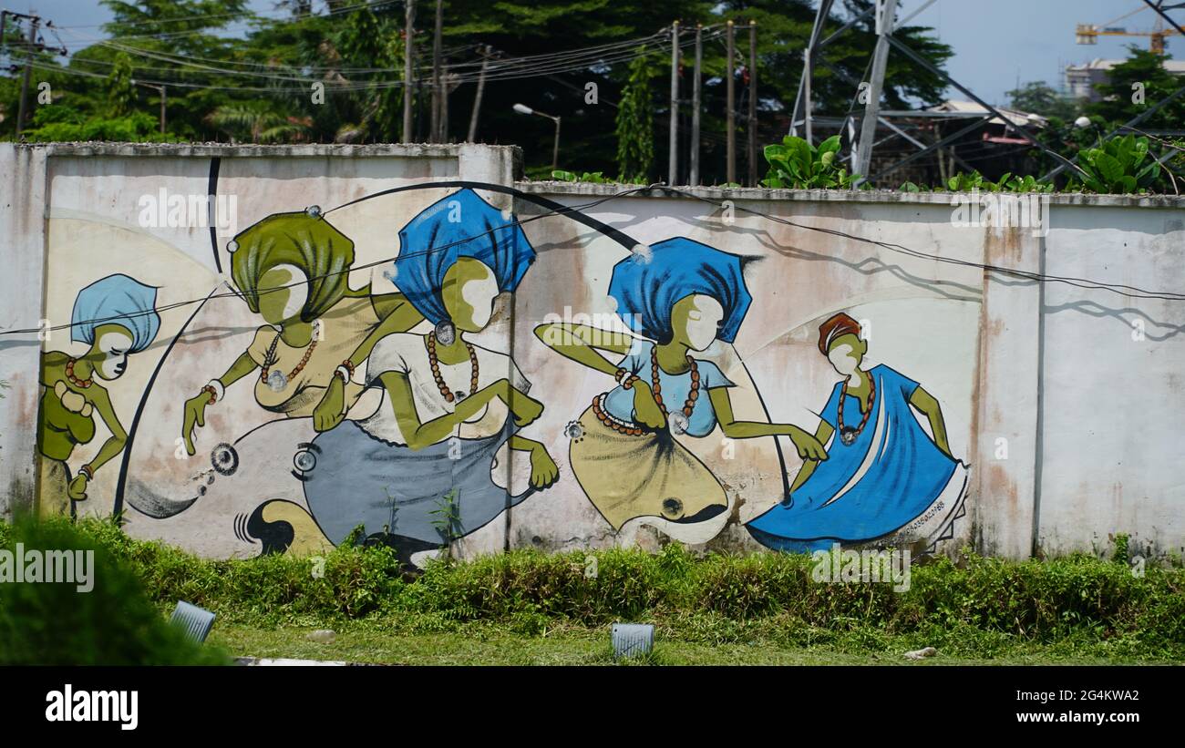 Street Art, Malerei und Graffiti in Lagos Island, Nigeria Stockfoto