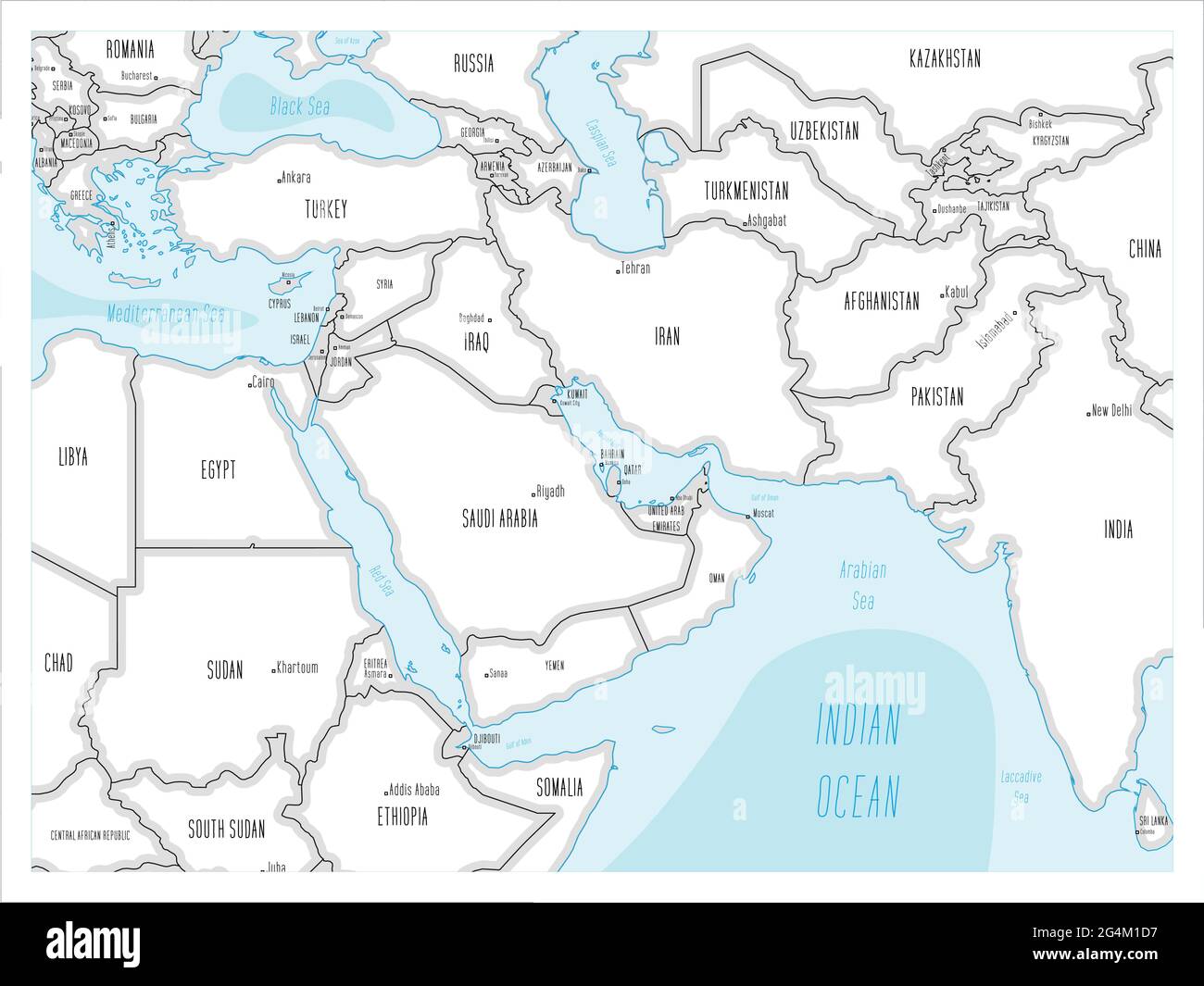 Karte für den Nahen Osten – handgezeichnete Karikaturen Stock Vektor