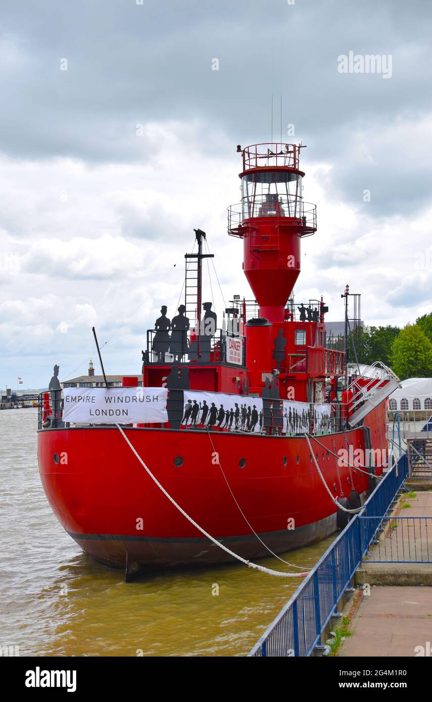 22/06/2021 Gravesend UK zu feiern und zu gedenken, die Ankunft der Windrush Generation auf der SS Empire Windrush, und ihren Beitrag zum r Stockfoto