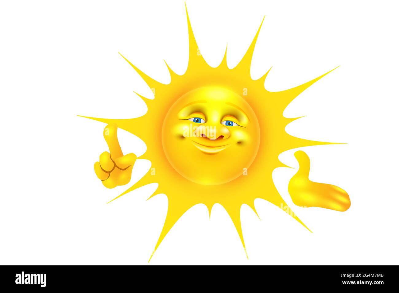 Lächelnd fröhlich Cartoon Maskottchen Sonne Förderung Stock Vektor