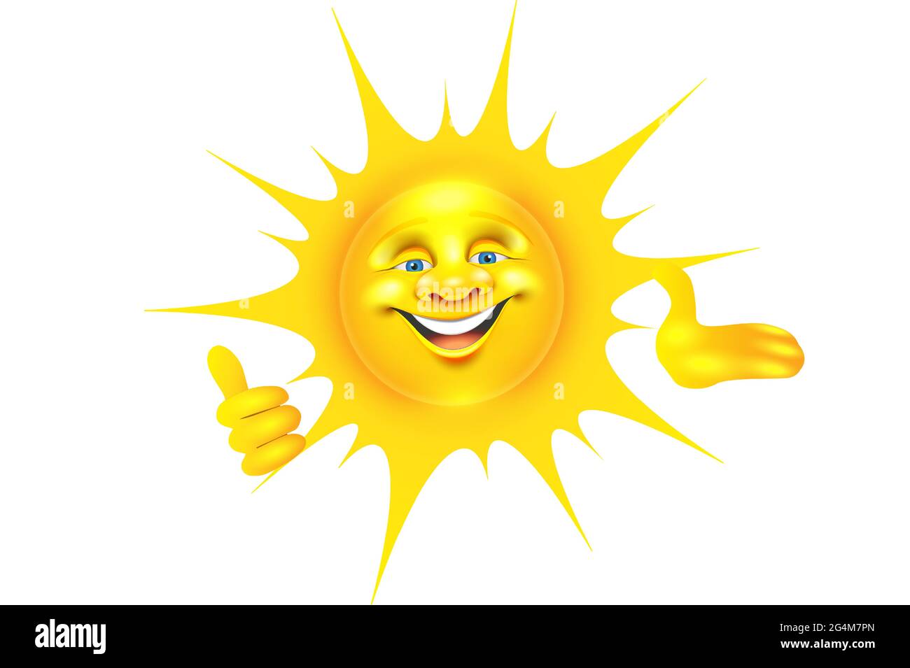 Lächelndes Cartoon Maskottchen Sonne mit Daumen nach oben Geste Stock Vektor