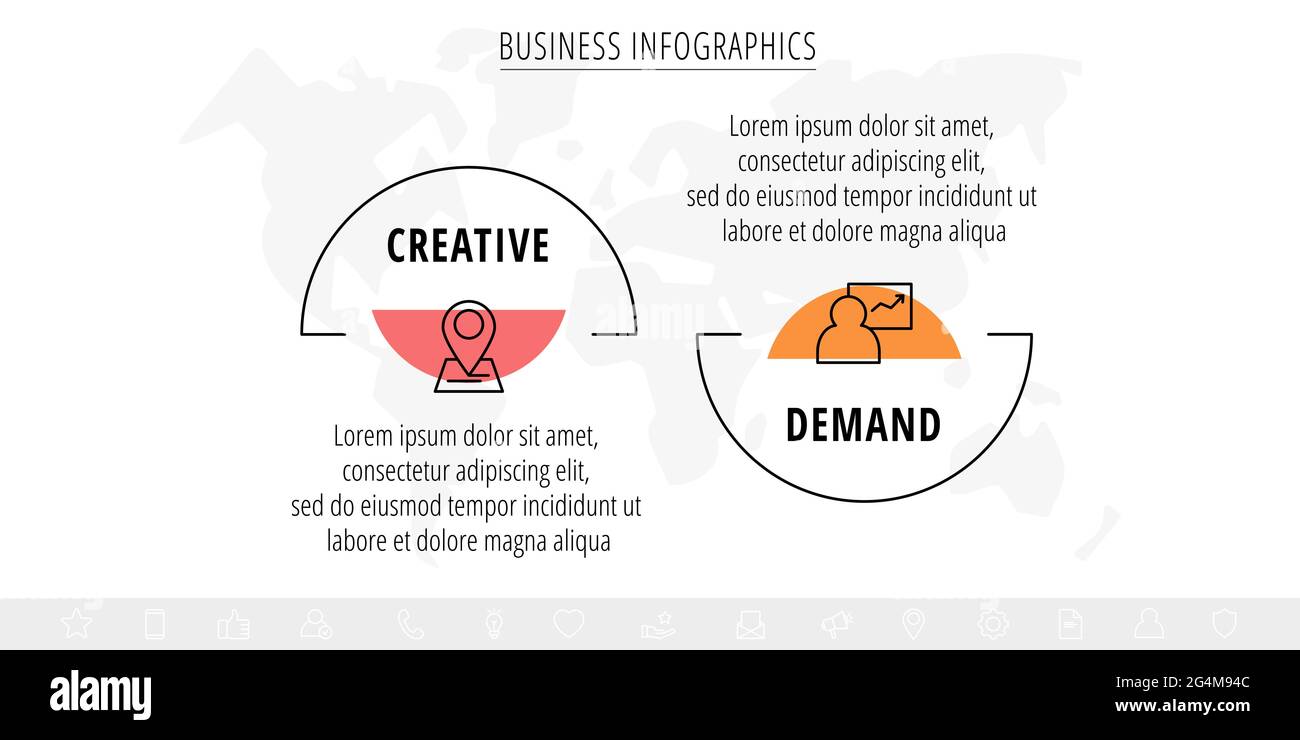 Business-Vektor-Infografiken mit zwei Zeilenbeschriftungen. Timeline-Visualisierung mit 2 Schritten für Diagramm, Flussdiagramm, Banner, Präsentationen, Web, Inhalt Stock Vektor