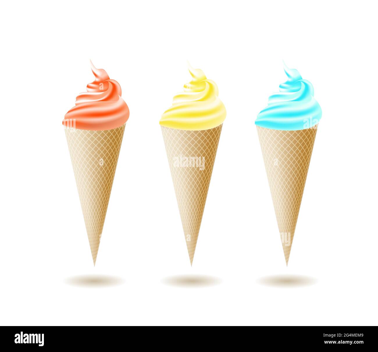Drei duftende Eiszapfen isoliert auf weißem Hintergrund in einer 3D-Illustration. Vektor. Stock Vektor