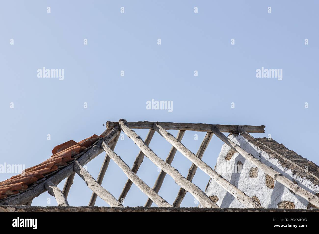 Freiliegende Holzdachstützen in der Casa Fuerte, Adeje, Teneriffa, Kanarische Inseln, Spanien Stockfoto