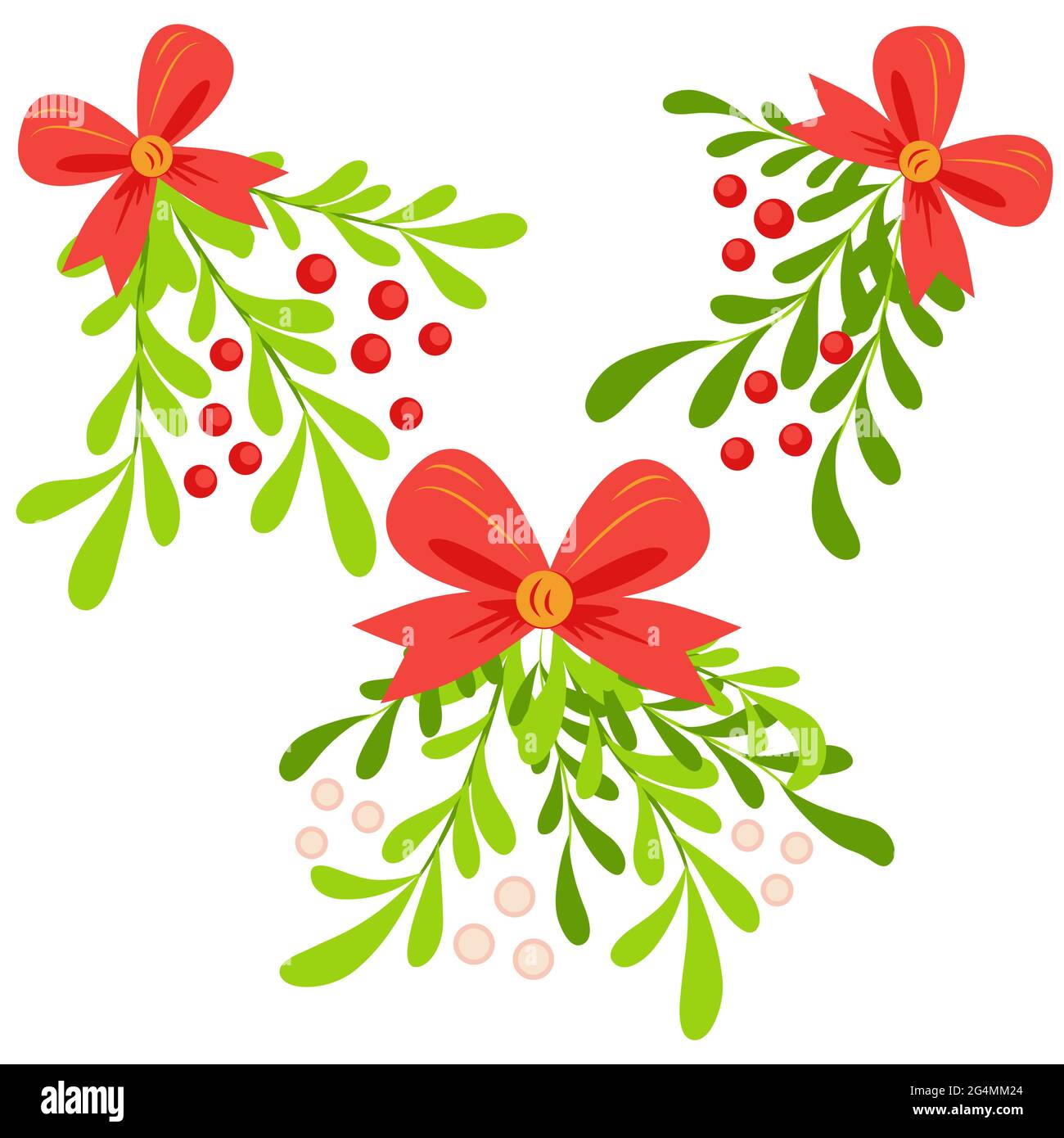 Zweig der Mistel mit Beeren und rotem Bogen. Ein Strauß von Weihnachten Stock Vektor