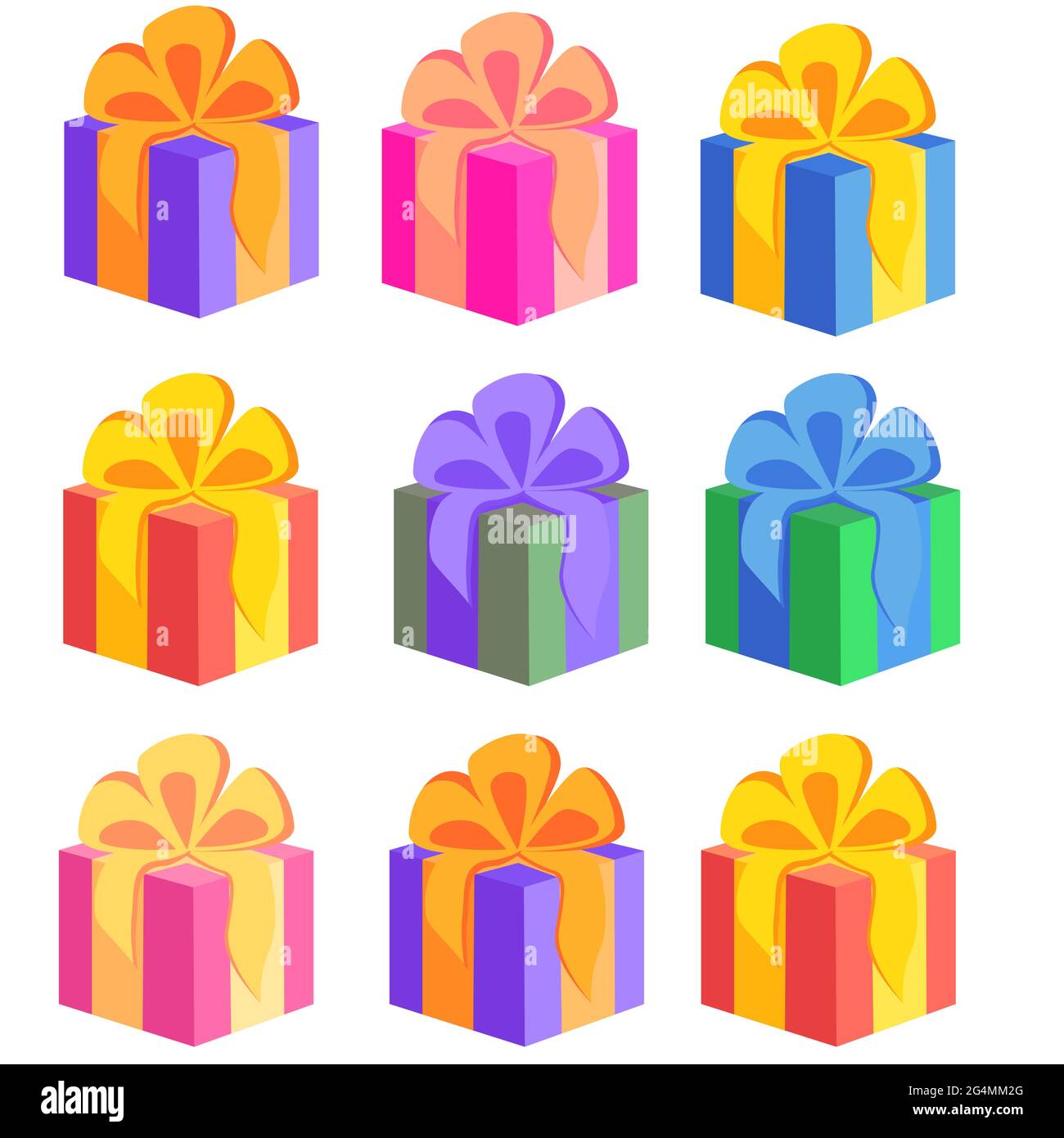 Geschenkschachteln, Geschenke Icon-Set. Verkaufskonzept. Geburtstagsfeier Weihnachten. Cartoon-Elemente, flache Design-Illustration. Stock Vektor