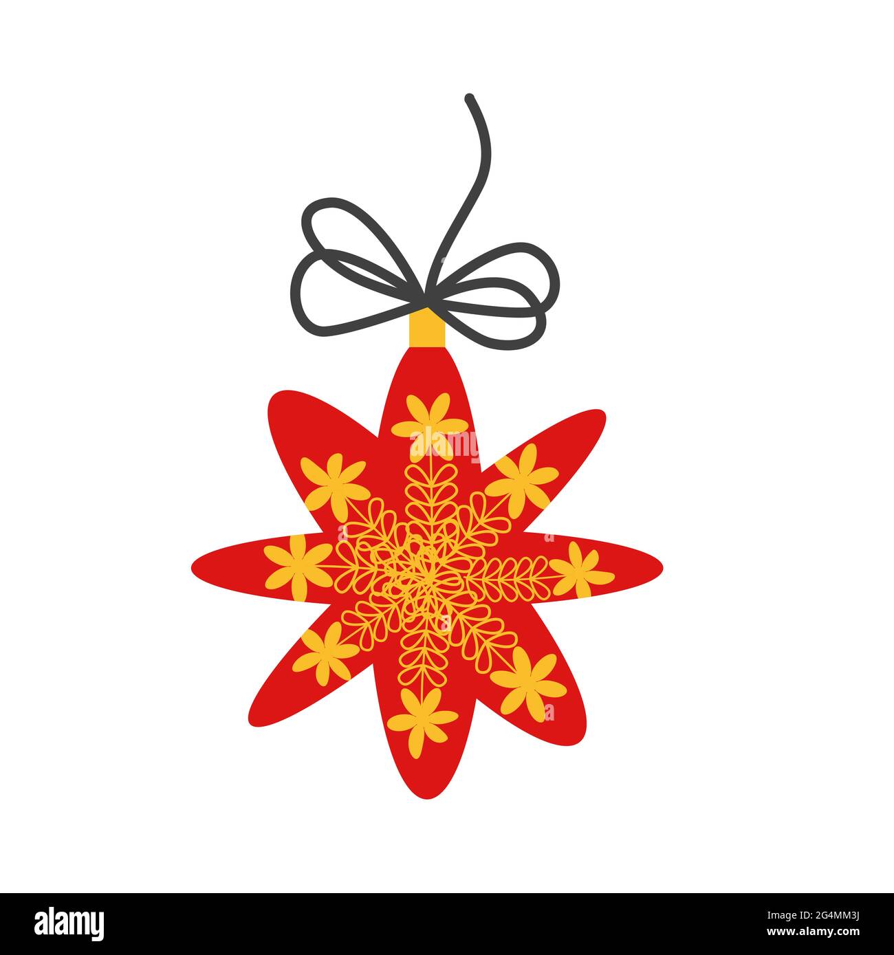 Rote Weihnachtskugel, Weihnachtsbaumspielzeug mit Band, Schleife, Muster isoliert auf weißem Hintergrund. Weihnachten steht bevor Stock Vektor