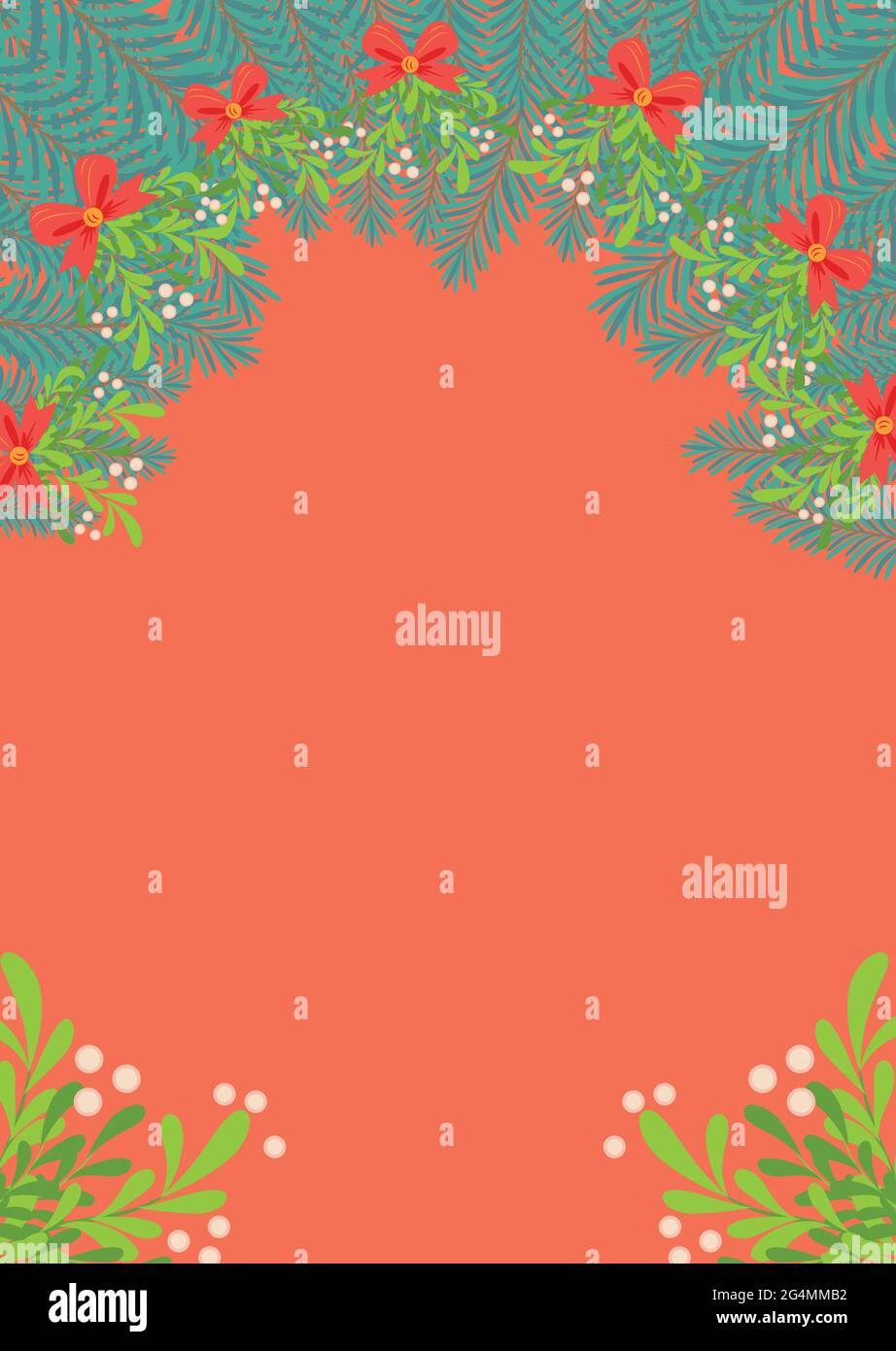 Fabelhafter Winter. Illustration von Weihnachtspflanzen Rahmen. Zeichnung für eine Postkarte, Poster, Hintergrund. Stock Vektor