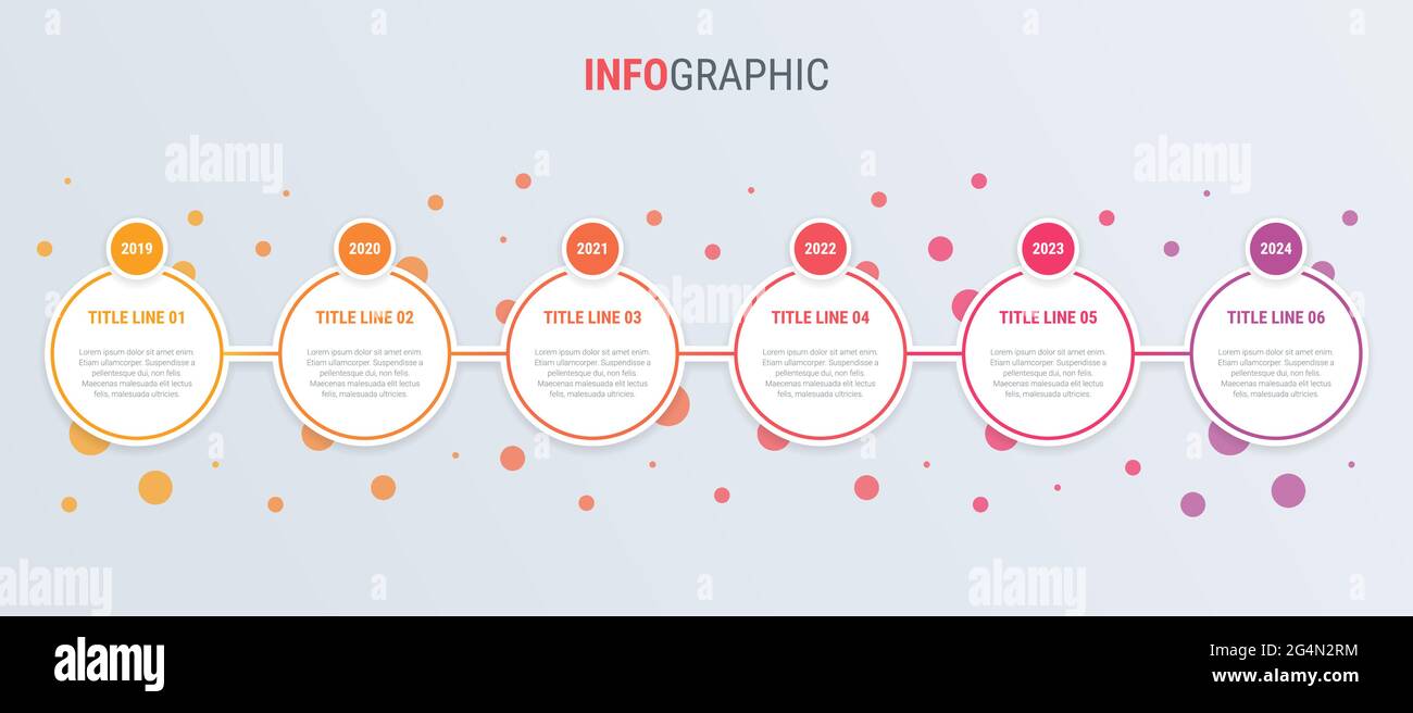 Rote Infografik-Vorlage. 6 Optionen Kreisdesign. Vektor-Timeline-Elemente für Präsentationen. Stock Vektor