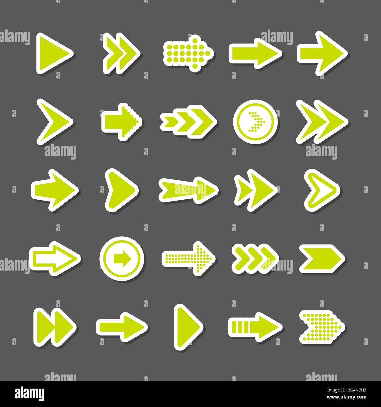 Bunte Pfeil Aufkleber Set. Grüne CursorSymbole, ZeigerSammlung