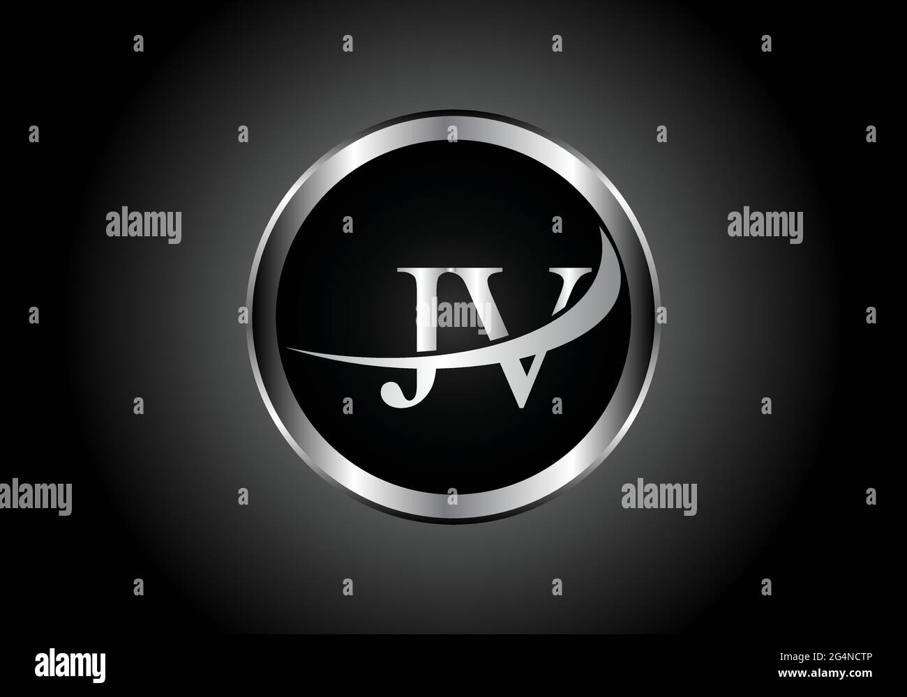 Silberner Buchstabe JV Metallkombination Alphabet Logo Icon Design mit grauer Farbe auf Schwarz-Weiß-Gradienten-Design für ein Unternehmen oder Unternehmen Stock Vektor