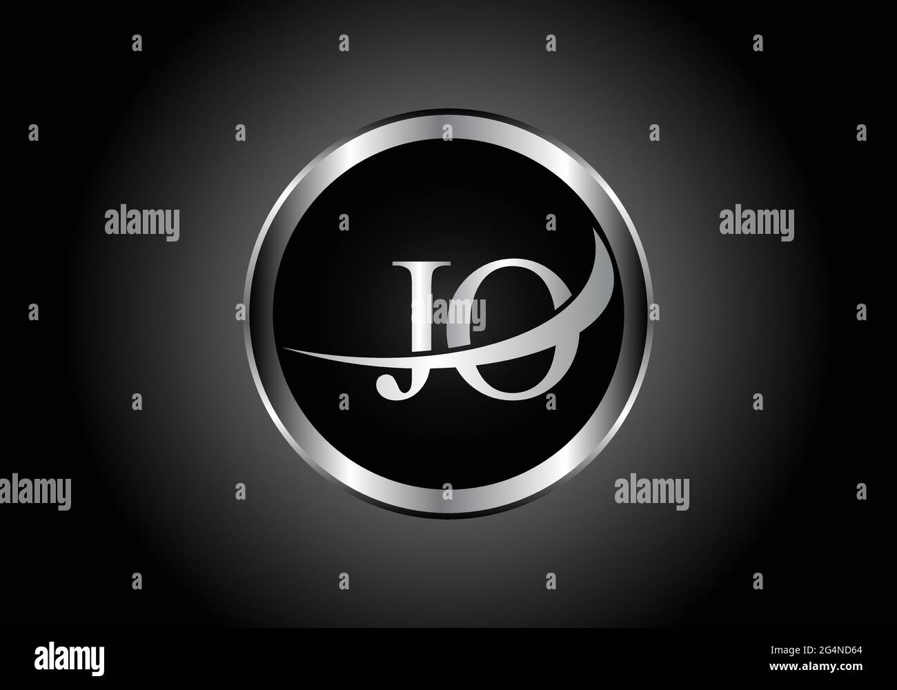 Silberner Buchstabe JO Metallkombination Alphabet Logo Icon Design mit grauer Farbe auf Schwarz-Weiß-Gradienten-Design für ein Unternehmen oder Unternehmen Stock Vektor