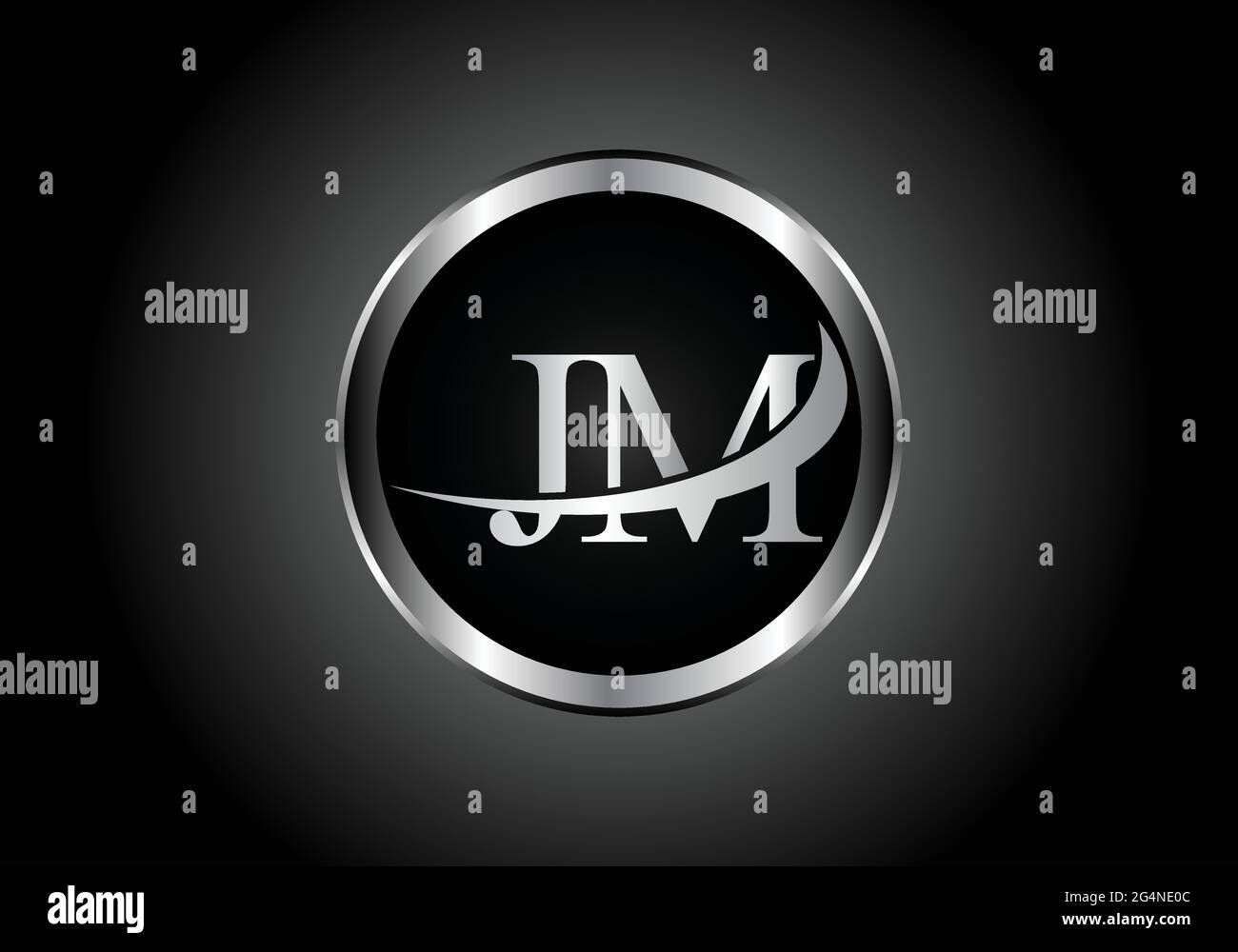 Silberner Buchstabe JM Metallkombination Alphabet Logo Icon Design mit grauer Farbe auf Schwarz-Weiß-Gradienten-Design für ein Unternehmen oder Unternehmen Stock Vektor