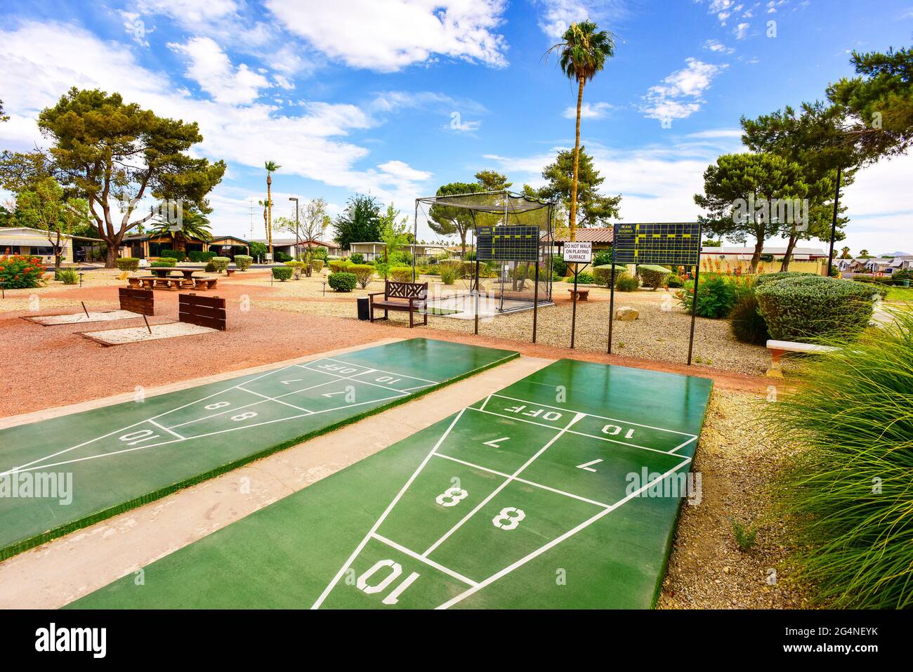 Ein Shuffleboard-Platz in einer erwachsenen Gemeinde, Las Vegas, Nevada Stockfoto