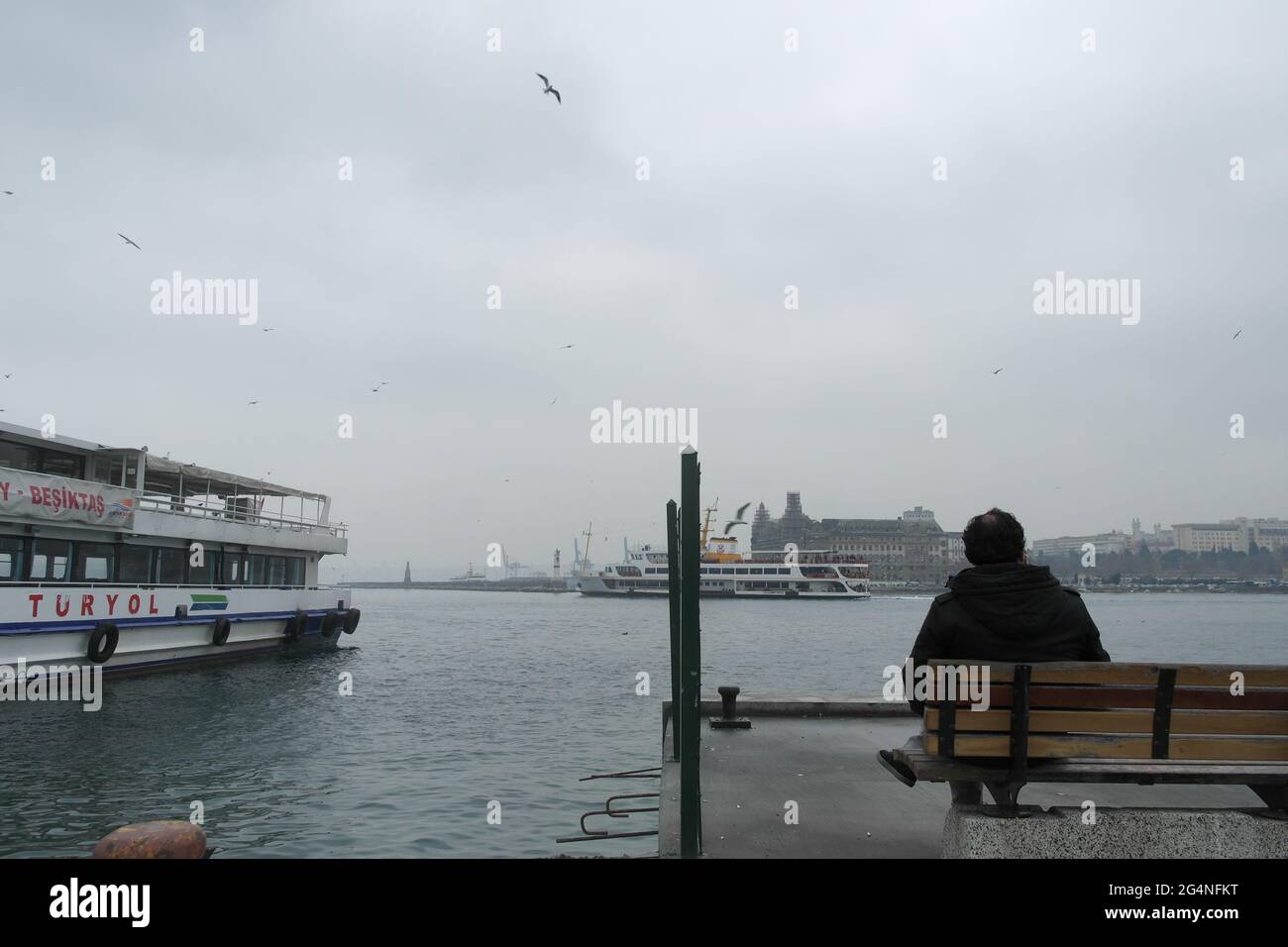 Lonely man und Steamboat Stockfoto