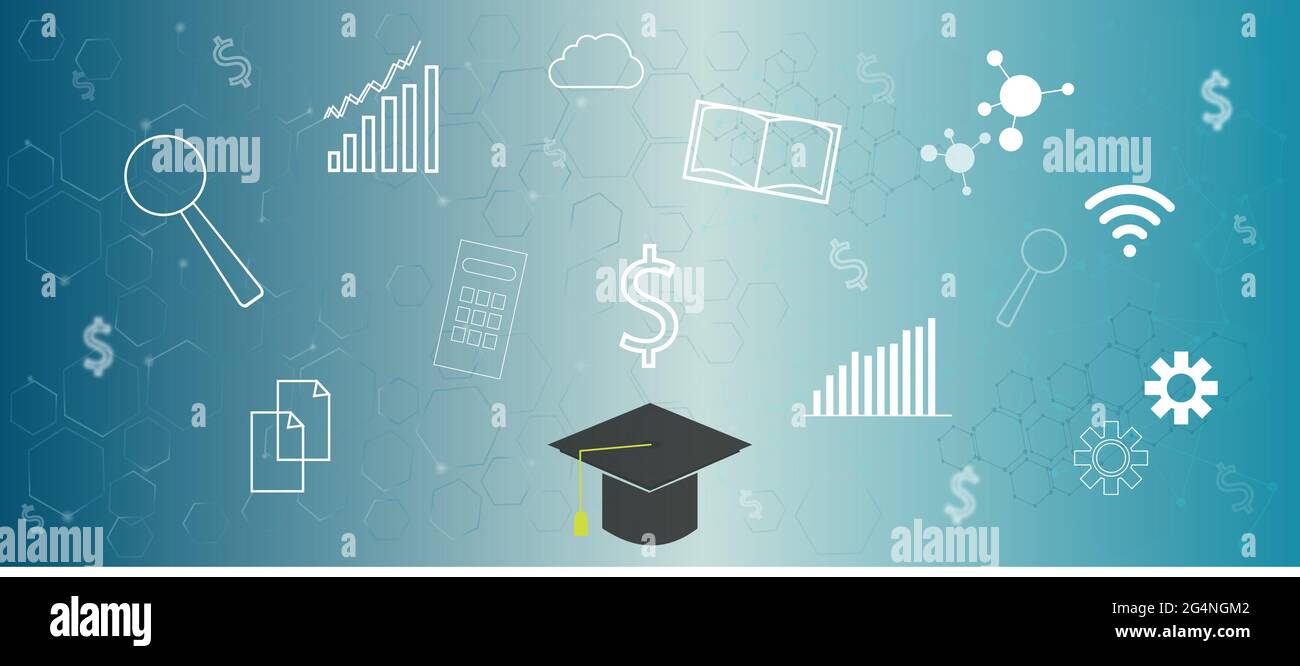 Cost Education , Financial Futuristic Interface mit Graduation hat und Graduate Student Loan Icon. Stock Vektor