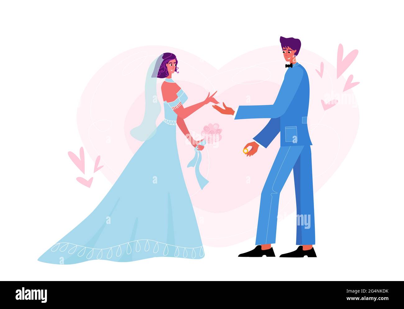Hochzeitspaare. Braut Zeremonie Feier Hochzeit Hochzeit Hochzeit Ringe Vektor Zeichen verheiratet Tag Liebe Bräutigam. Braut und Bräutigam, Ehe lieben Paar, feiern wir Stock Vektor