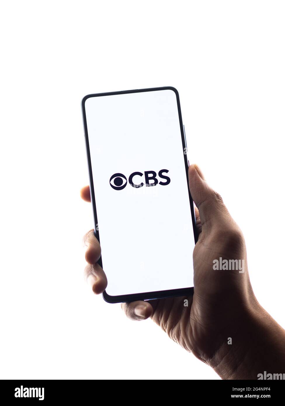 CBS tv-Logo auf dem Telefonbildschirm. Stockfoto