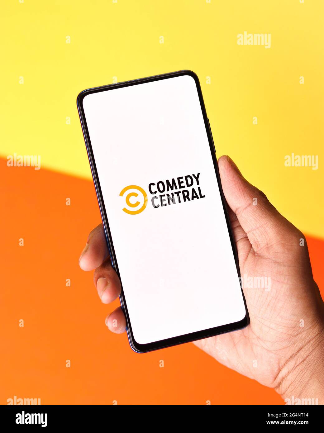 Comedy Central-Logo auf dem Telefonbildschirm. Stockfoto