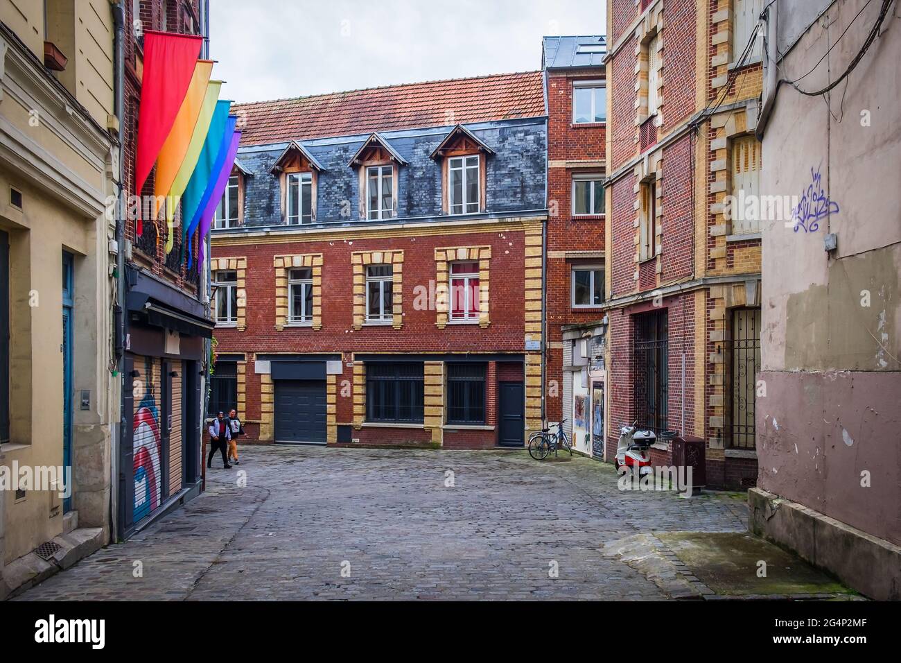Rouen, Frankreich, Oktober 2020, rue du Pere Adam eine gepflasterte Straße im Zentrum der Stadt Stockfoto