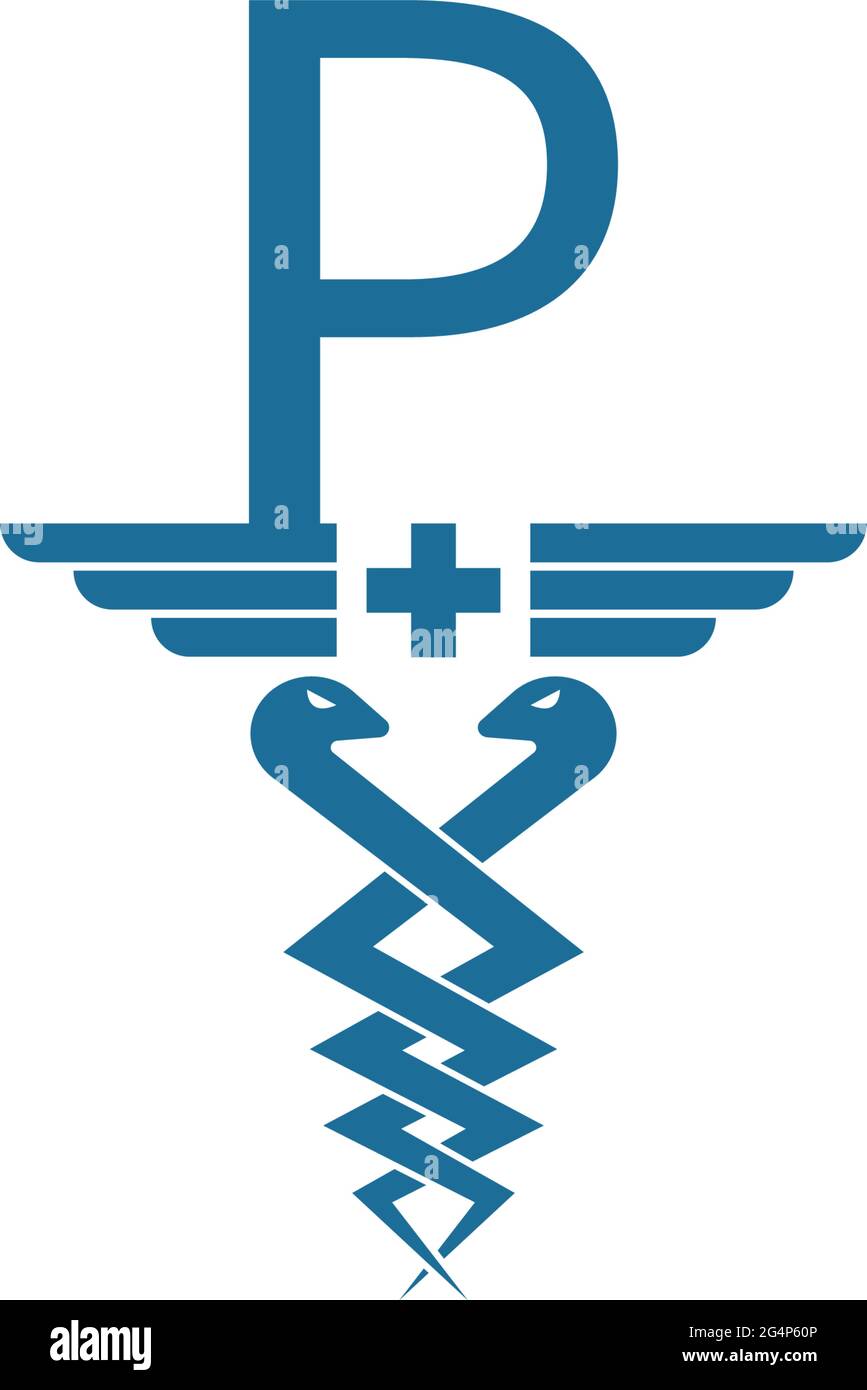 Buchstabe Q mit Caduceus-Symbol-Logo-Design-Vektor-Vorlage Stock Vektor