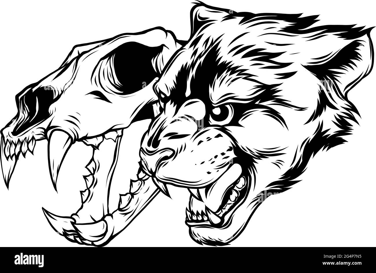 Puma Panther Kopf mit Totenkopf Vektor-Illustration Stock Vektor