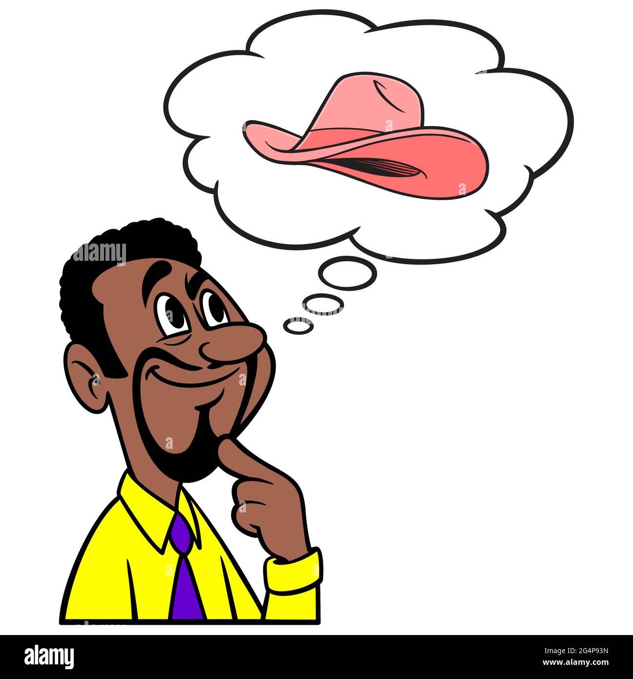 Mann, der an Cowgirl Hut denkt - EINE Cartoon-Illustration eines Mannes, der an einen Cowgirl Hut denkt. Stock Vektor