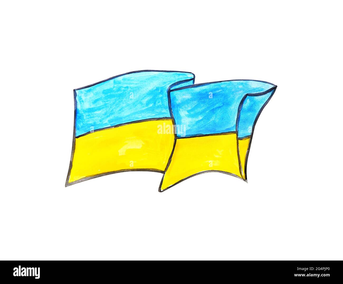 Zeichnung der ukrainischen Flagge auf weißem Hintergrund Stockfoto