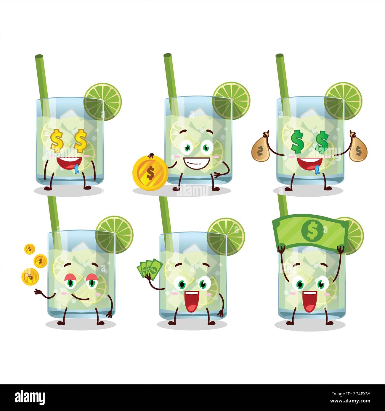 Guaro Zeichentrickfigur mit niedlichen Emoticon bringen Geld. Vektorgrafik Stock Vektor