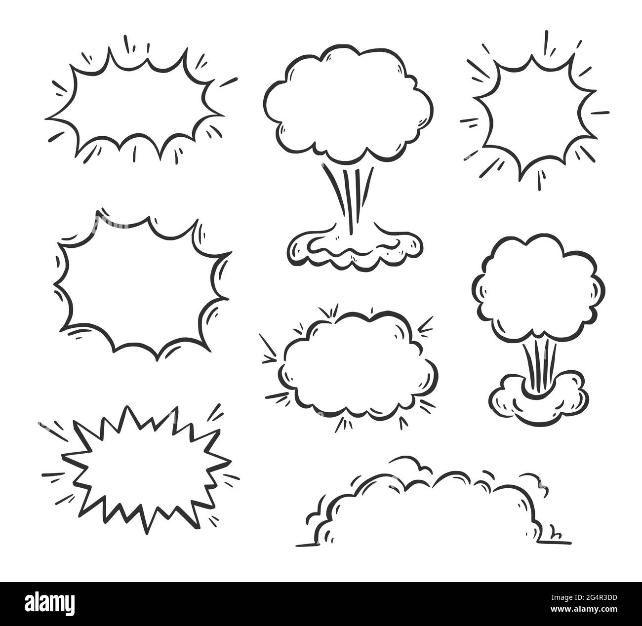 Handgezeichnete Explosion Sprechblase, Spritzer Rauch Element. Comic-Kritzelskizze. Sprachelement für Text zerlegen. Vektorgrafik. Stock Vektor