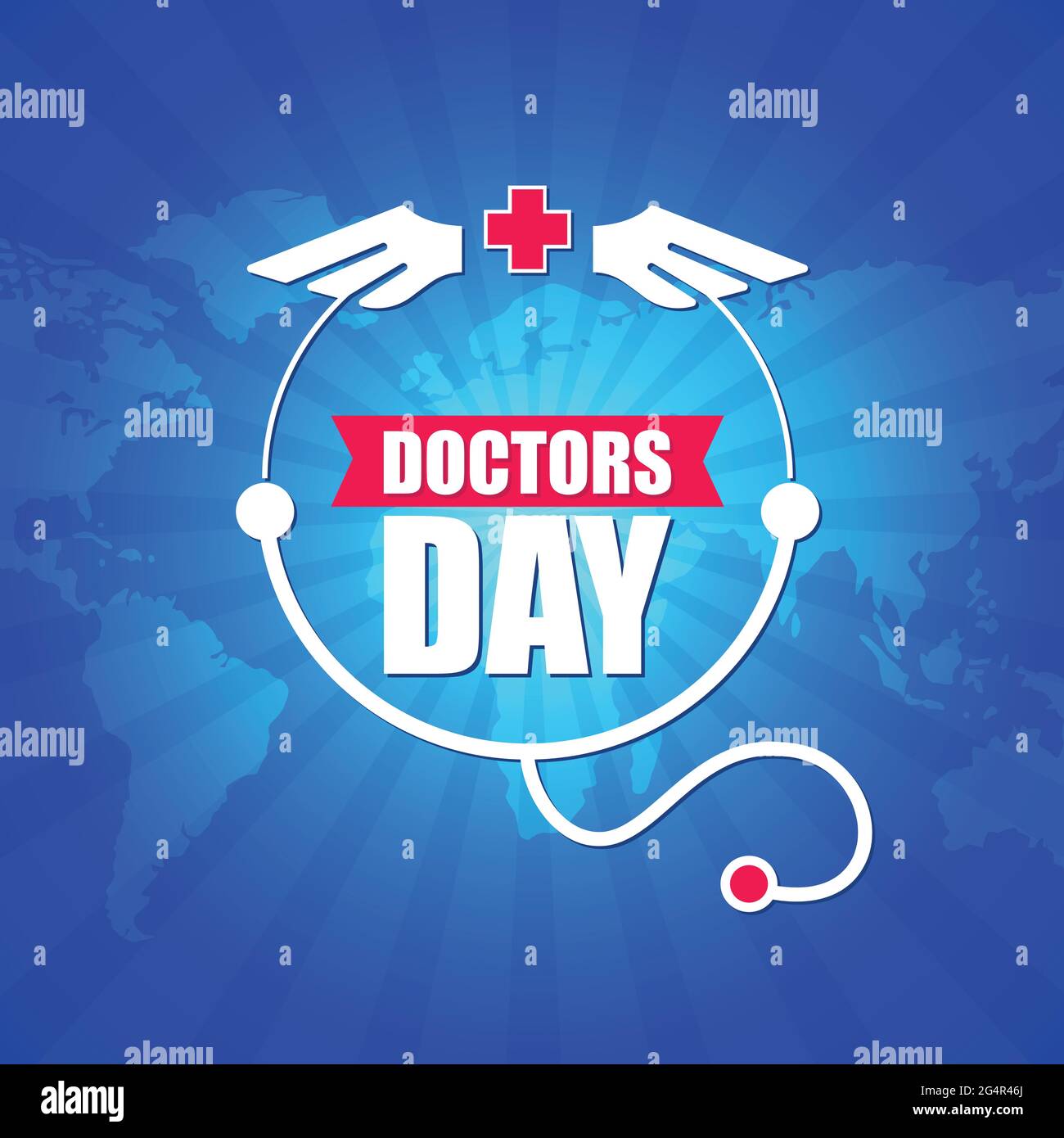 Das ausdrucksstarke Doctors Day Logo, das auf der Weltkarte steht Stock Vektor