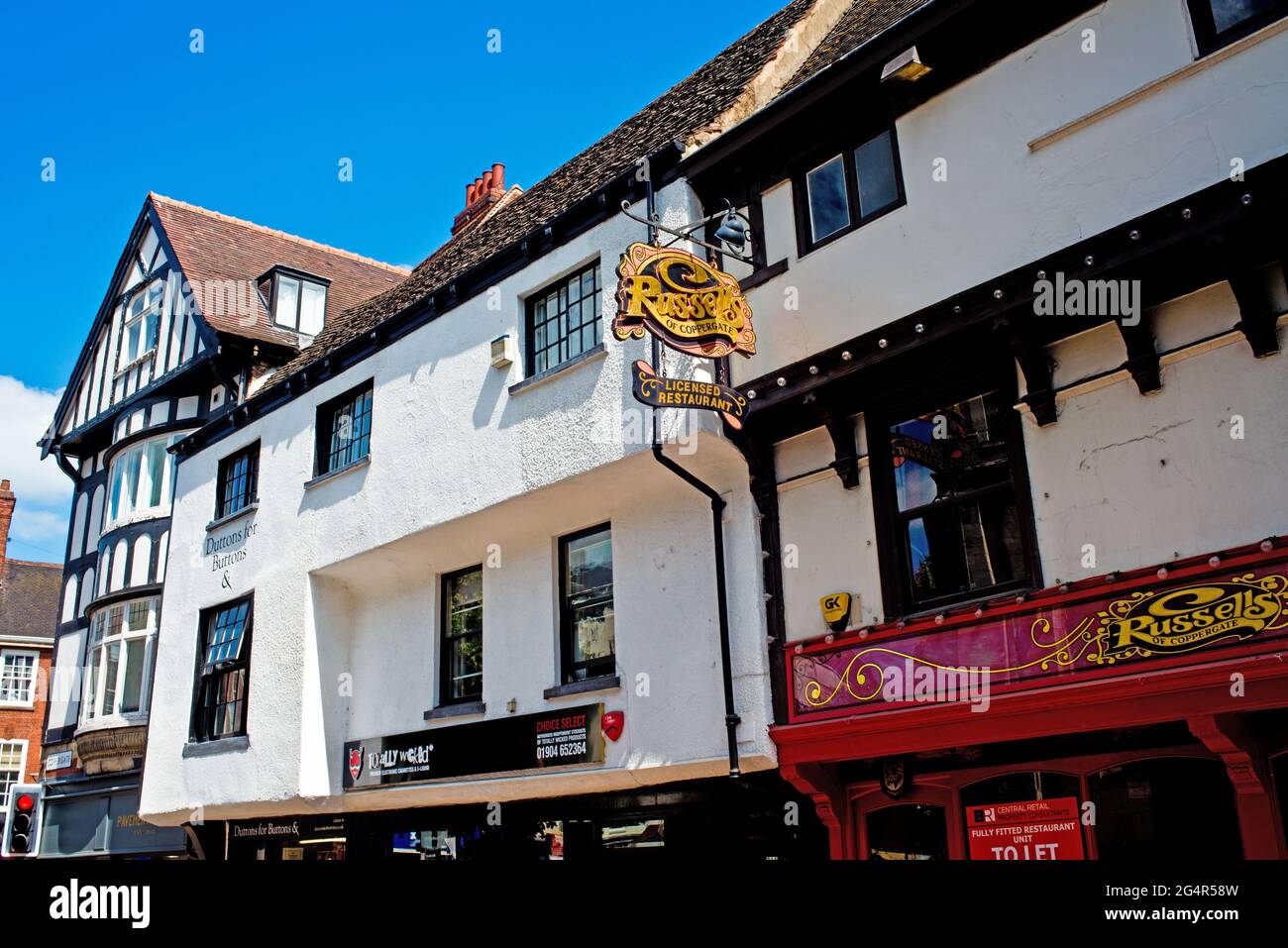Restaurants in Coppergate, York, England Stockfoto