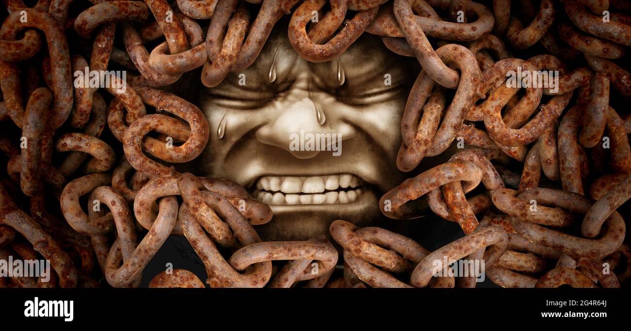 Konzept des Gefühls gefangen als leidende Opfer psychologischer Angst in einem 3D-Illustrationsstil. Stockfoto