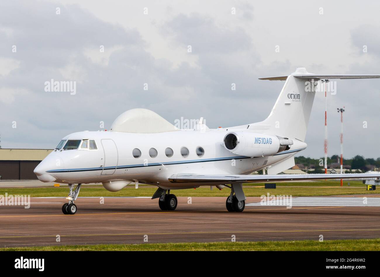 Grumman Gulfstream II G-1159 N510AG von der Orion Air Group unterstützt Northrop Grumman bei der Entwicklung der multifunktionalen taktischen Datenverbindung MR-TCDL Stockfoto