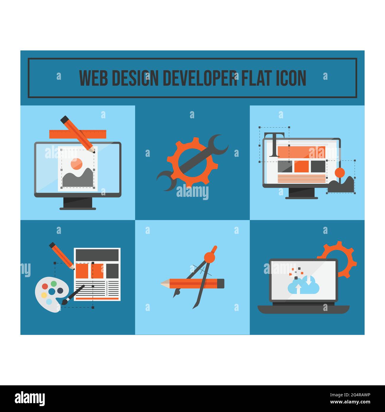 Web-Entwicklung flache Symbole Vektorbild. Web-Entwicklung Vektor flach Symbol Konzept Symbole für Web-Infografik-Design Stock Vektor