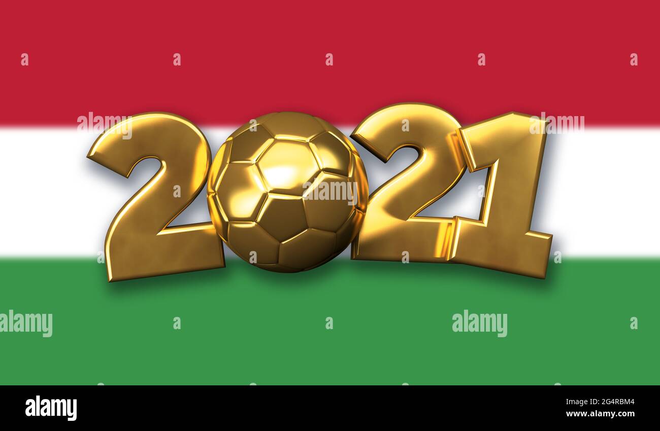 2021 Ungarn Gold Fußball Text Hintergrund. 3D-Rendering Stockfoto