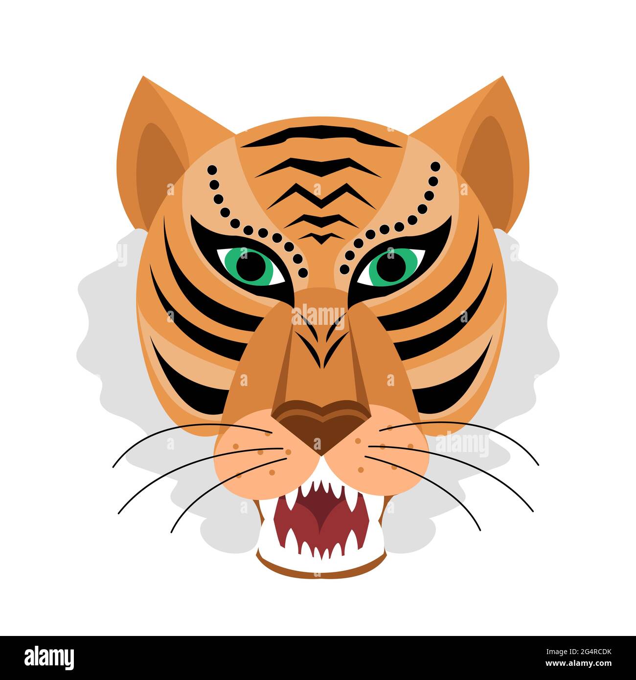 Tiger-Kopf-Ikone im flachen Cartoon-Stil, Logo-Design. Jahr des Tigers Chinesisches Neujahr 2022. Vektorgrafik Stock Vektor