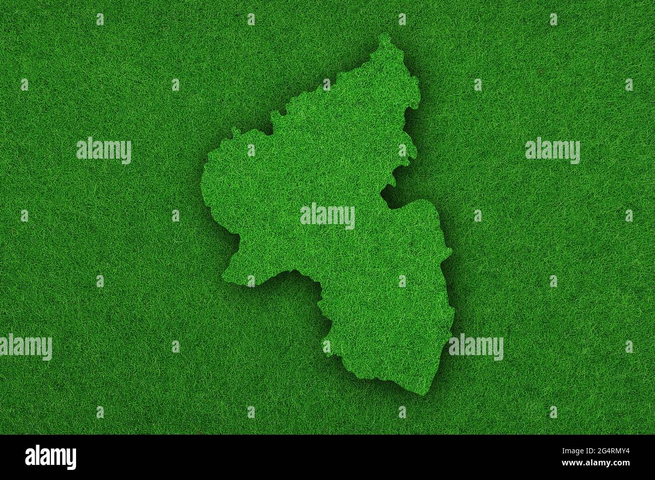 Karte von Rheinland-Pfalz auf grünem Filz Stockfoto