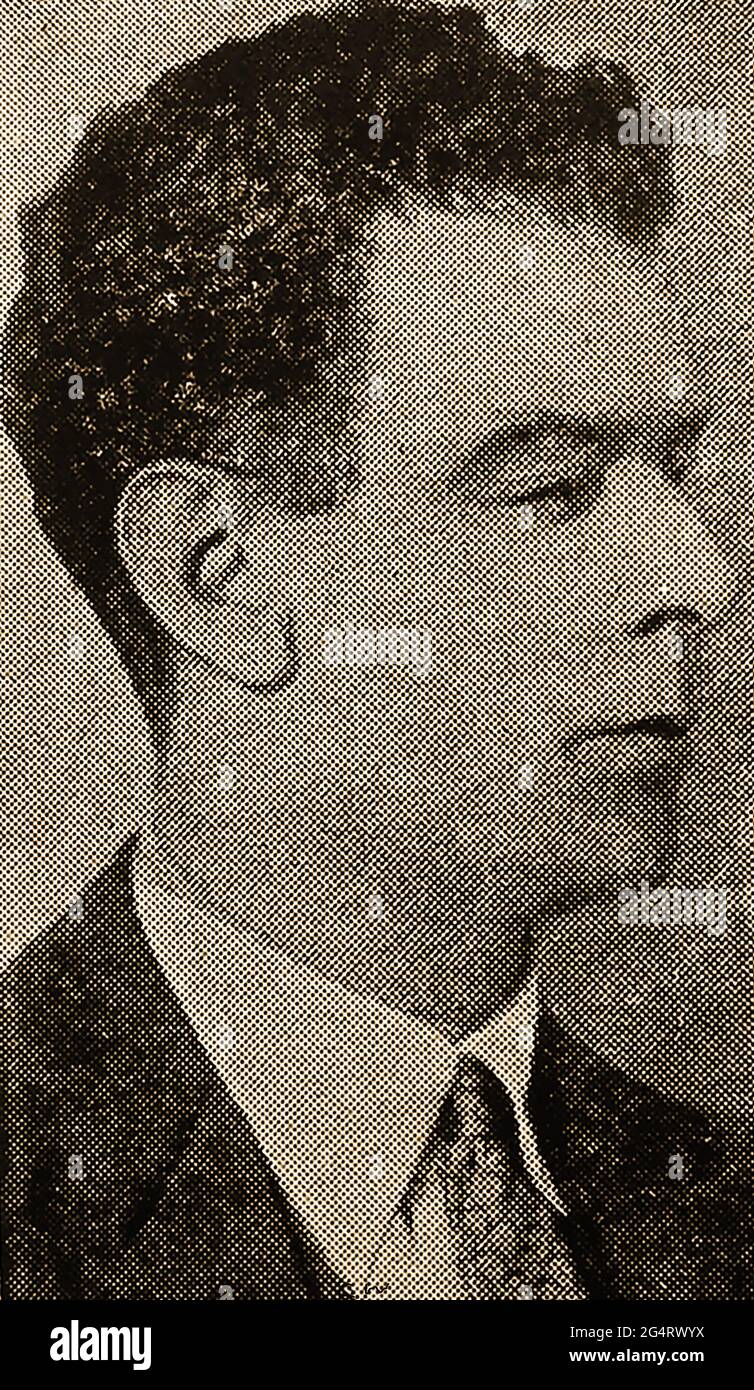 Charles Thomas Philippe Ulm AFC - ein frühes Presseportrait von Kapitän Charles Ulm (1898-1934), der den Luftgeschwindigkeitsrekord von England nach Australien 1933 aufgestellt hat - 6 Tage 17 Stunden 56 Minuten = der in Australien geborene Pionier-Flieger. Er ist vielleicht am besten dafür bekannt, dass er der Unternehmensberater und Co-Pilot von Sir Charles Kingsford Smith war, mit dem er in Partnerschaft zusammenarbeitete, als sie (die gescheiterte) Australian National Airways gründeten. Ulm brachte auch die erste offizielle Luftpost von Neuseeland nach Australien und von Australien nach Papua-Neuguinea. Hed verschwand 1934 auf einem Testflug von Kalifornien nach Hawaii. Stockfoto