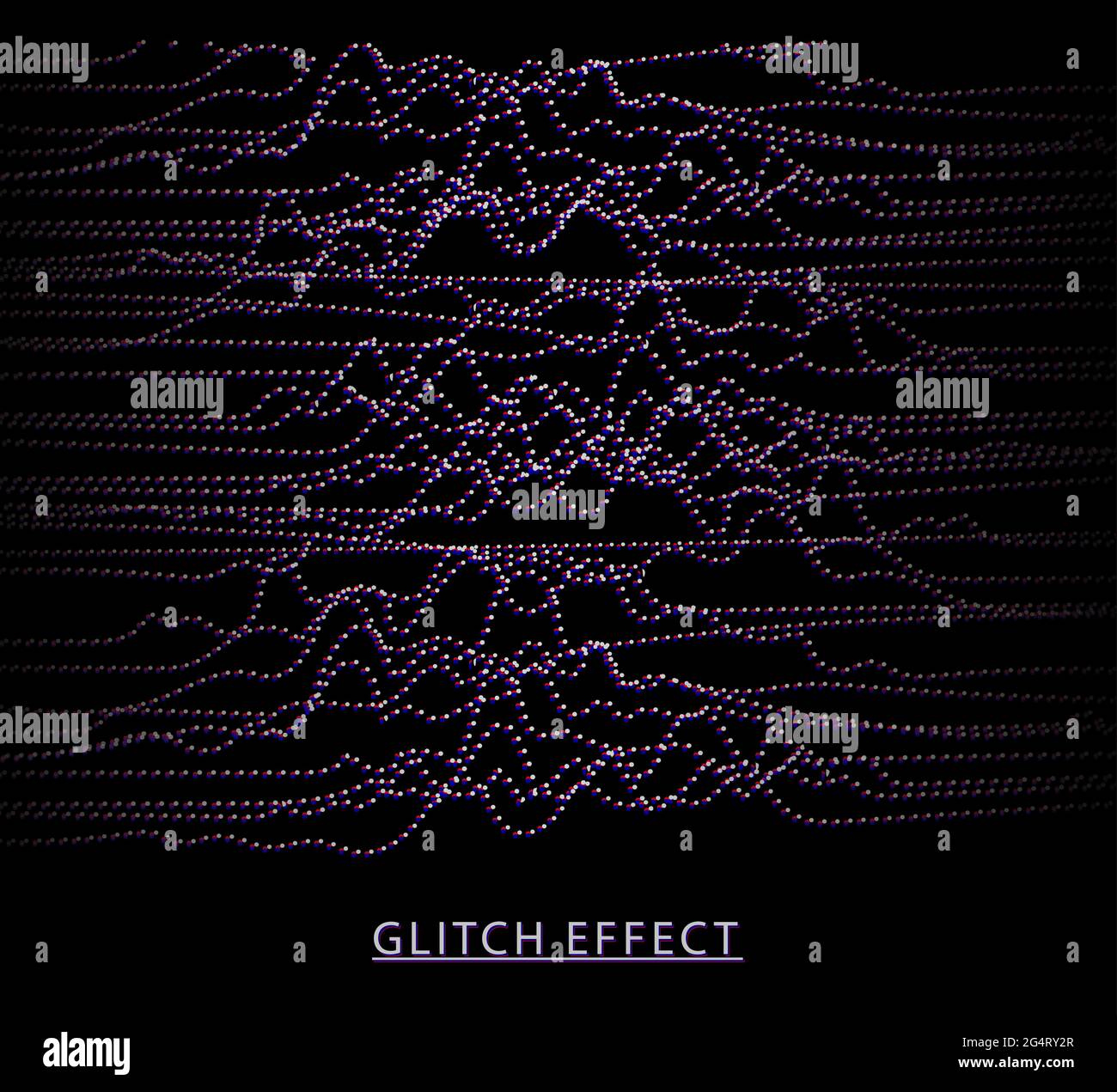 Digitale dynamische Welle von Partikeln. Big-Data-Visualisierung. Vektormusik klingt Wellen. Glitch-Effekt. Stock Vektor