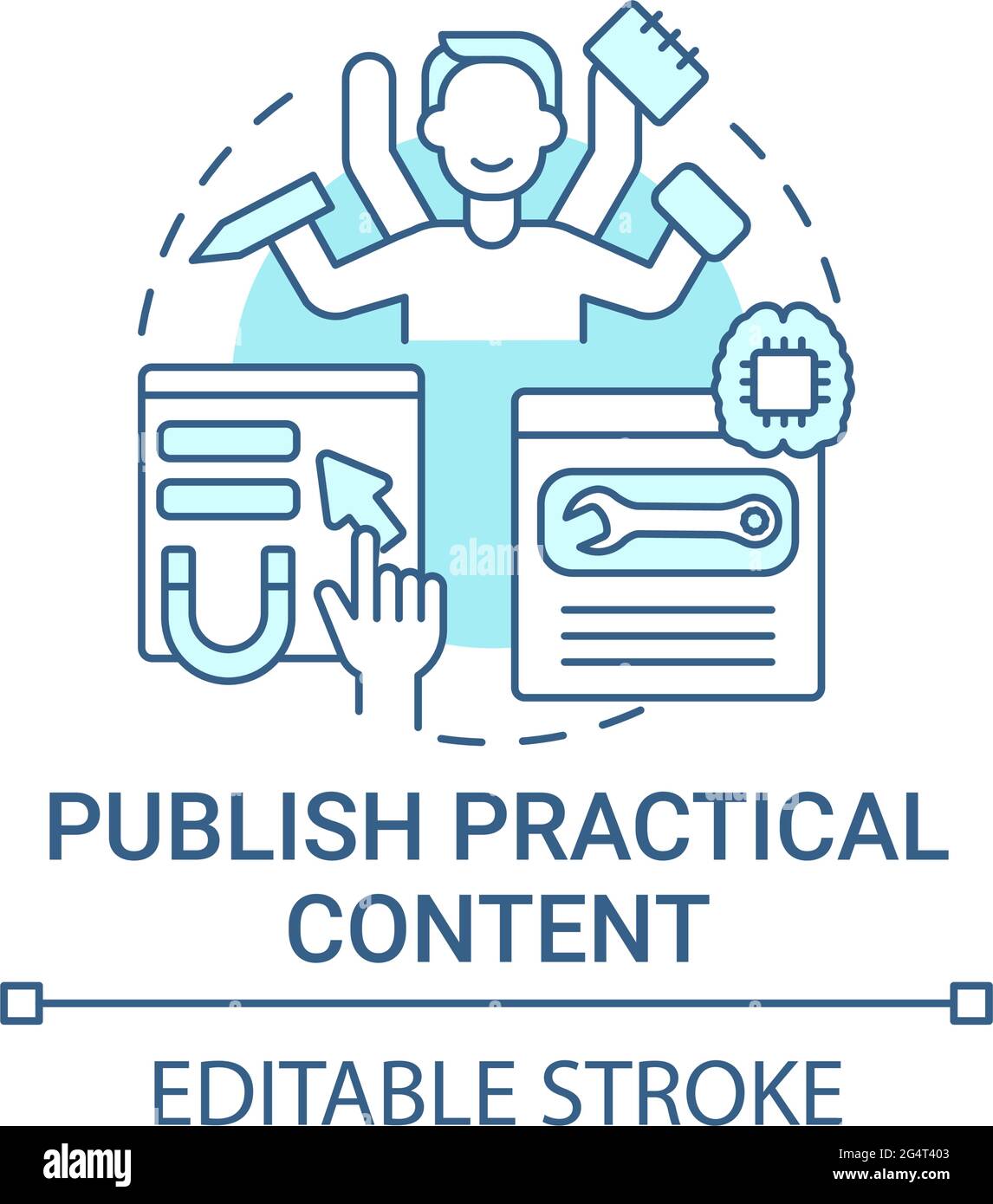 Symbol für das Konzept für die Veröffentlichung praktischer Inhalte Stock Vektor