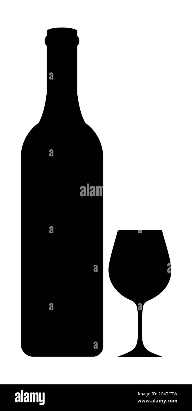 Flasche und Glas Wein in Schwarz-weiß Stil Stockfoto