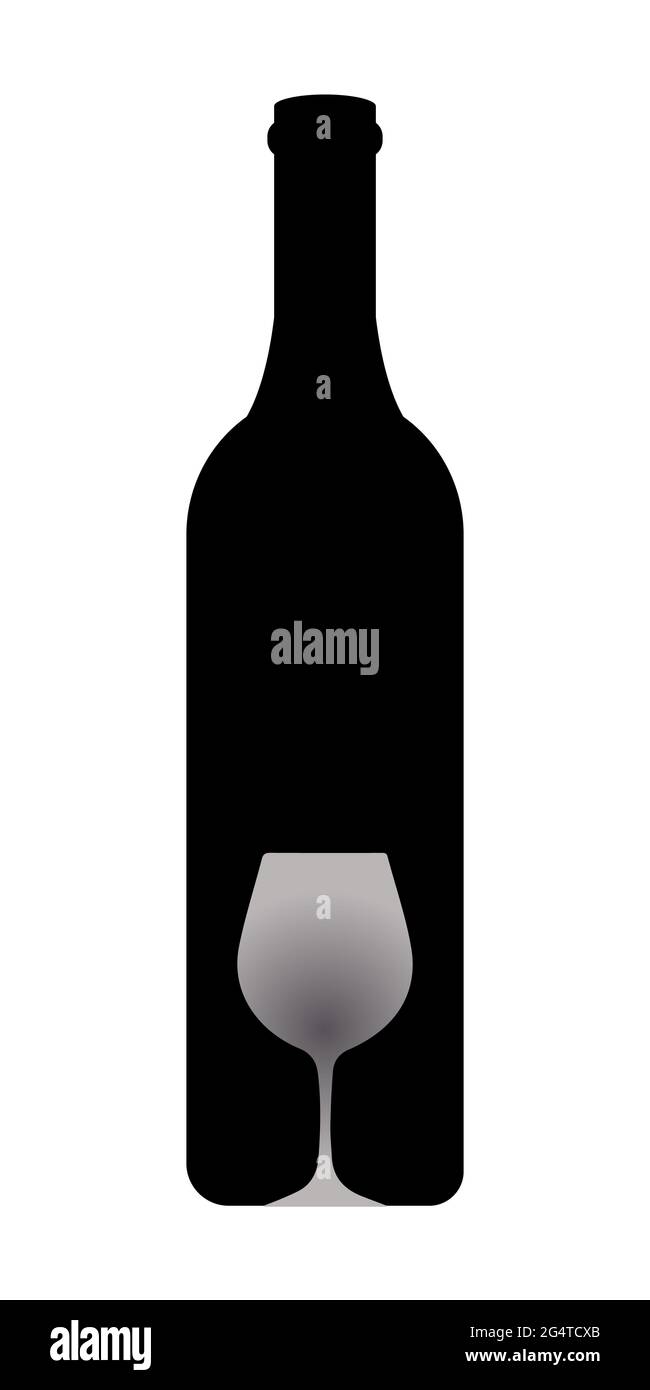 Flasche und Glas Wein in Schwarz und Weiß Stockfoto