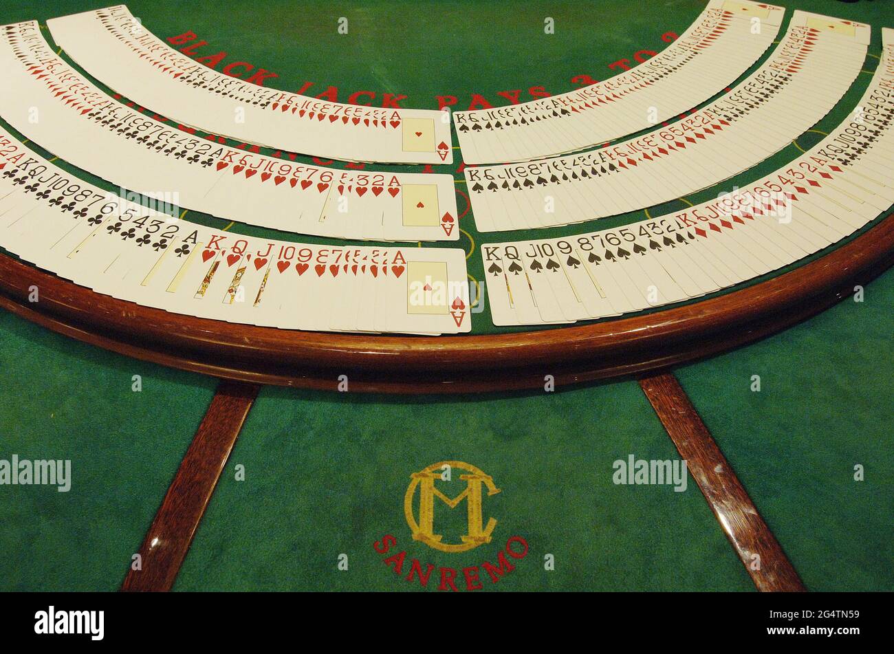 Italien, Sanremo, Casino Municipale Sanremo, Blackjack Spieltisch Foto © Sandro Michahelles/Sintesi/Alamy Stock Photo Stockfoto