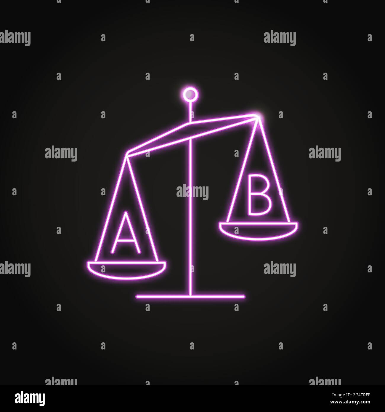 Produktvergleich Neon-Symbol im Line-Stil. Symbol „Skalierung“. Vergleichen Sie zwei Optionen. Vektorgrafik. Stock Vektor