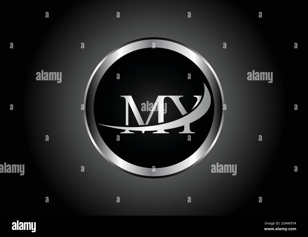 Silberner Buchstabe MY Metall Kombination Alphabet Logo Icon Design mit grauer Farbe auf Schwarz-Weiß-Gradienten-Design für ein Unternehmen oder Unternehmen Stock Vektor